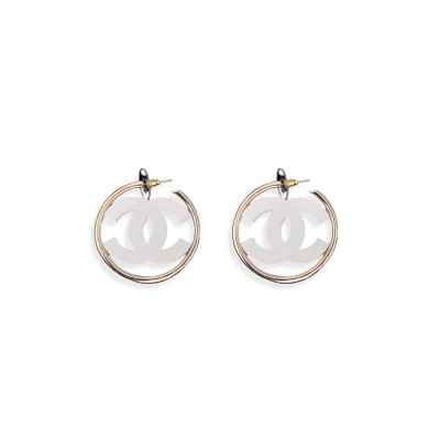CHANEL DOUBLE C ACRYLIC LARGE HOOP EARRINGS 